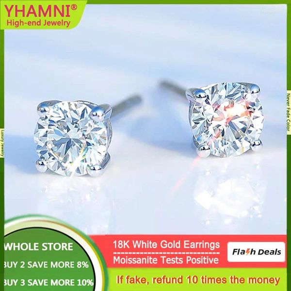 Stud Küpe Klasik Lüks 18K Beyaz Altın Yuvarlak D Renk 0.5Ct 1CT 2CT MOISSANITE DIAMAS İÇİN PARTİ PARTİ İYİ KAYIRLAR