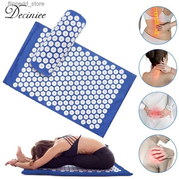 Massierendes Nackenkissen, Massagekissen, Yoga-Massagematte, Akupressur, lindert Schmerzen, Stress, Rückenschmerzen, Körperschmerzen, Spike-Yogamatte, Akupunkturmatte und Kissen-Set Q231123