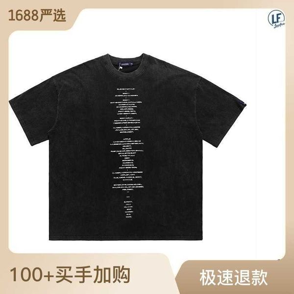 T-shirts masculinas e femininasLawFoo New China-Chic Brand Men's Small Design Popular Letters Wash Manga Curta Unisex Solta T-shirt Masculina