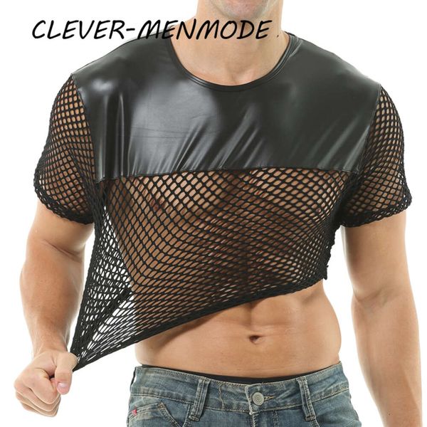 Corsetto velato a rete sexy da uomo PU Novità Lingerie Nude Fetish Sissy Parte superiore del corpo Bikini Mankini Gay