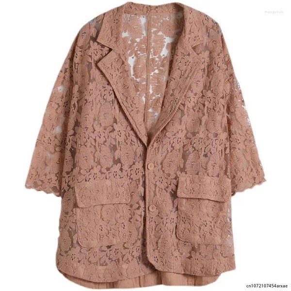 Abiti da donna 2023 Moda Pizzo Scavato Ricama Giacca Blazer Primavera Estate Donna Casual Corea Donna Chic Cardigan Cappotto allentato