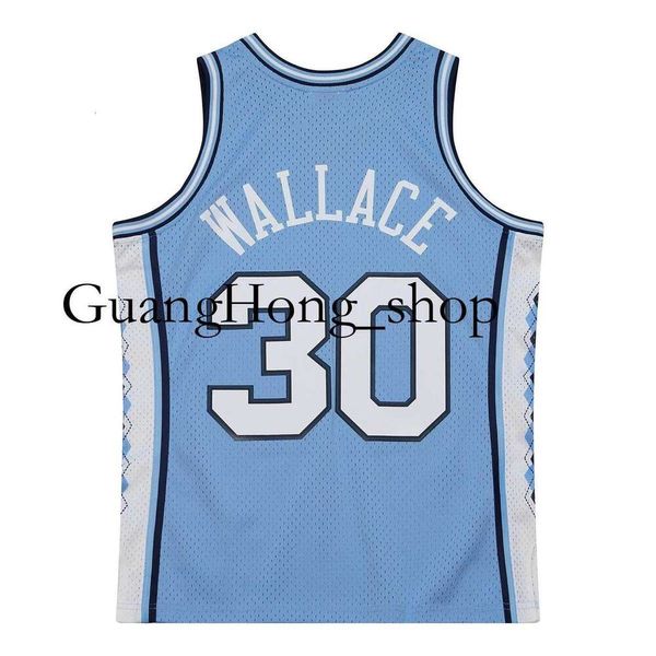 GH Mitch Ness Universidade da Carolina do Norte #30 Rasheed Wallace Road Jersey Azul Claro Tamanho S-XXXL