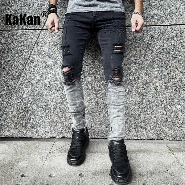 Herrenjeans Kakan – Neue europäische und amerikanische Distressed-Jeans in Weiß für Herren, schwarze, elastische, enge Freizeithose K9-1866 T231123