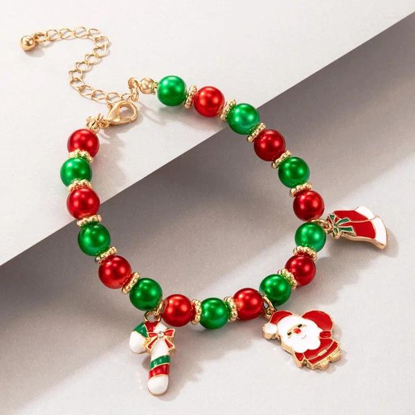Charm-Armbänder Weihnachten Weihnachtsmann Glocke Weihnachten Perlenarmband für Frauen Mädchen Kinder Mehrfarbiges Geschenk Urlaub Party Juwel