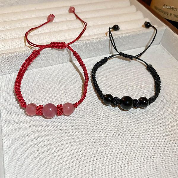 Braccialetti di collegamento intrecciati a mano con corda nera rossa con sfera di cristallo per regali di compleanno da donna