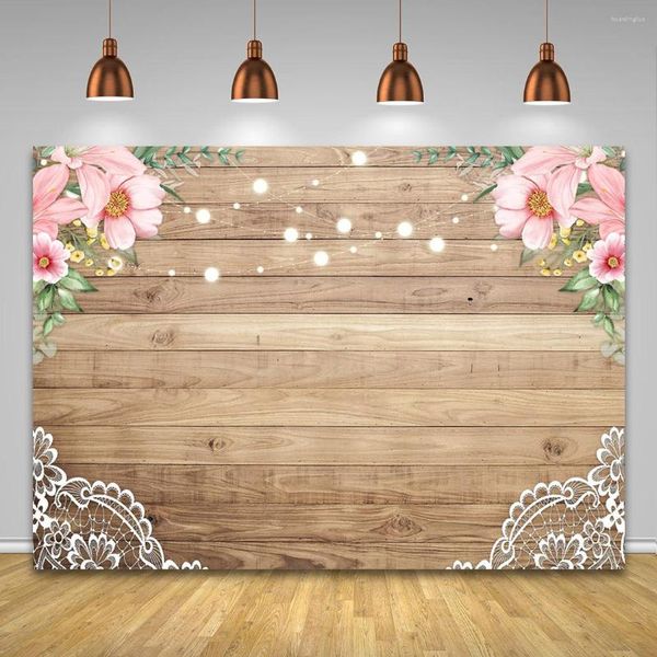 Decoração de festa Wood Board Wall Pink Floral Pocall Bastel Meninas Meninas Bancário de Antecedentes de Aniversário