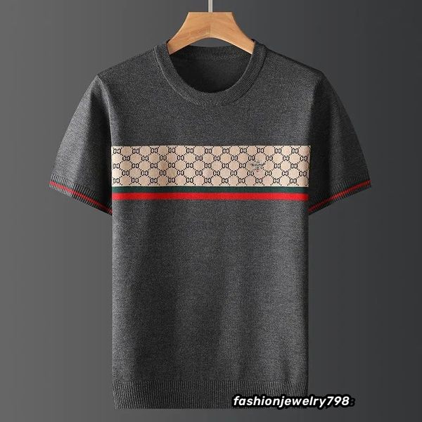 A115 Herren T-Shirts 2023 Plus Größe Herbst Halbarm Pullover Herren Kurzes T-Shirt Biene Jacquard Stickerei Casual Line Top Groß