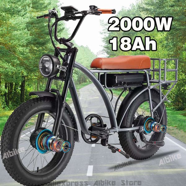 Bicicletas elétricas off-road com motor duplo, estoque nos eua, 2000w, 20 tamanhos, ebike para adultos com bateria de lítio removível de 48v 18ah, neve, ebike