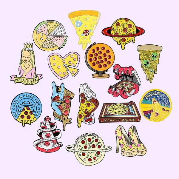 Broches pinos pizza pin pino de diabo ufo planeta halloween mochilas lapela