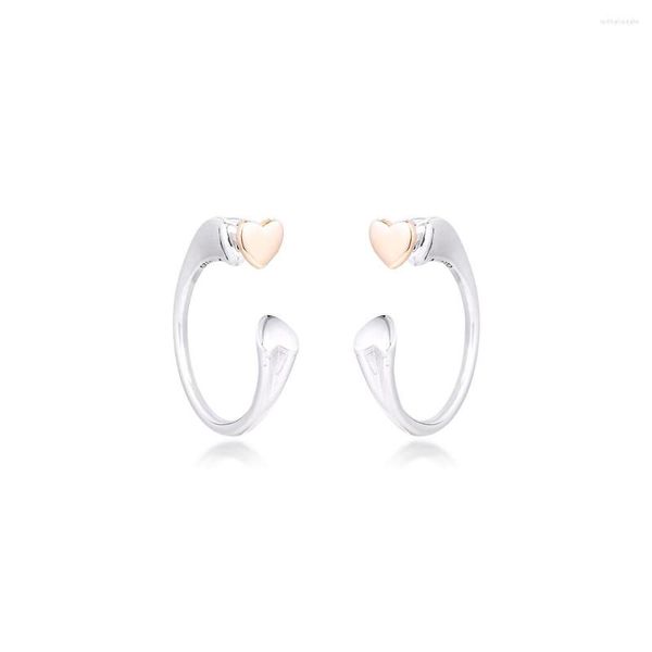 Orecchini a cerchio CKK 14K Gold Two Hearts Orecchino per le donne Gioielli in argento sterling 925 Pendientes Orecchini Earing Brincos Aretes