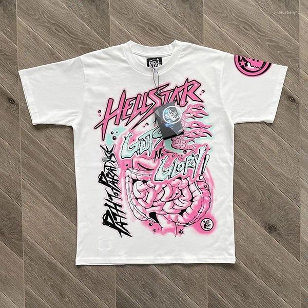 Camisetas masculinas White Hellstar Records Men Mulheres Mulheres Imprimidas Camisa de Designer Top Casual T-shirt B9