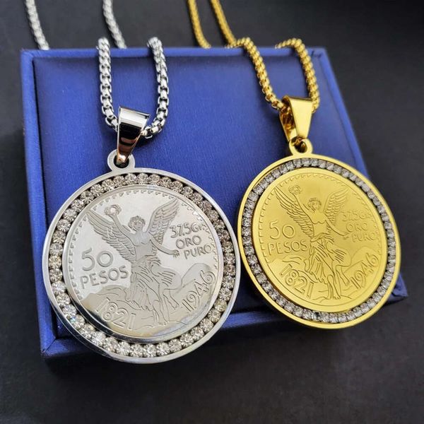 Iced out personalizado 925 prata 50 Pesos Centenario Mexican Coin Charm VVS moissanite pingente de corrente de diamante