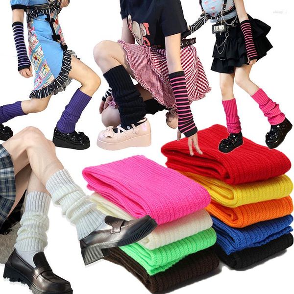 Damensocken stricken lose Art Lady Boot Kniestrümpfe Leggings Warme Stiefel Punk Solid Black Cool JK Lolita