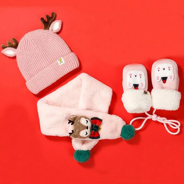 Lenços envolve criança boné de natal 3 peças conjunto meninos meninas inverno chapéu cachecol luvas criança bebê fora quente earmuffs beanie chapéu cachecóis 1-6t 231123