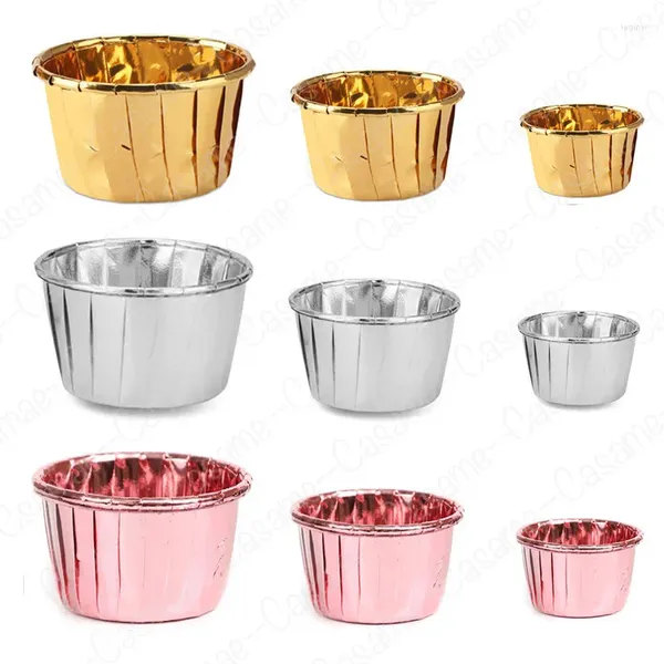 Party Supplies 50 Stück/Packung Goldfolie Silber Muffin Cupcake Liner Kuchenverpackungen Backen Cup Tray Case Papierbecher Gebäckwerkzeuge