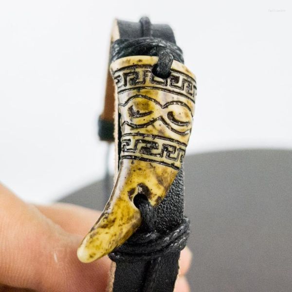 Strand Retro Мужской кожаный браслет Ограничение як -костный материал искусство винтажные браслеты для человека #gz406