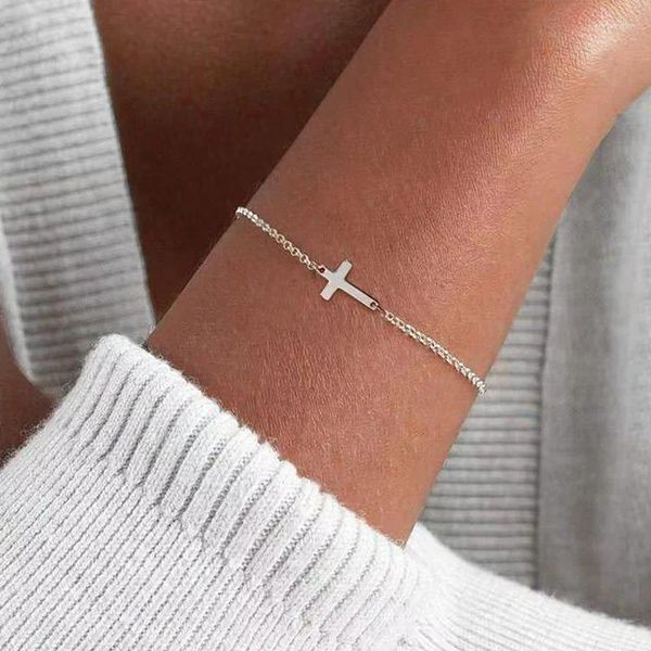 Braccialetti con ciondoli ALLME Minimalista 3 stili Bracciale con pendente a croce metallica per donna Gioielli casual in rame placcato oro argento