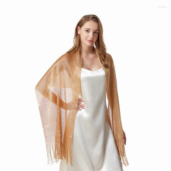 Sciarpe Design di lusso Scialle diviso in filo dorato Abito da cena sottile da donna con nappa decorativa Scavata Sciarpa per protezione solare Poncho Mantelle