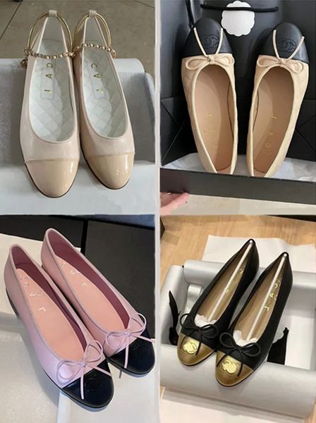 New Ballet Flats Sapatos Paris Luxo Designer Sapatos Preto Rosa Feminino 2C Canal Marca Sapatos Acolchoados Sapatos de Ballet De Couro Redondo Toe Feminino Formal Vestido de Couro Sapato