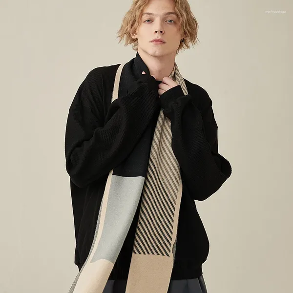 Шарфы 2023, модные мужские осенне-зимние толстые теплые кашемировые деловые длинные накидки для мальчиков, классическая шаль, шарф-глушитель