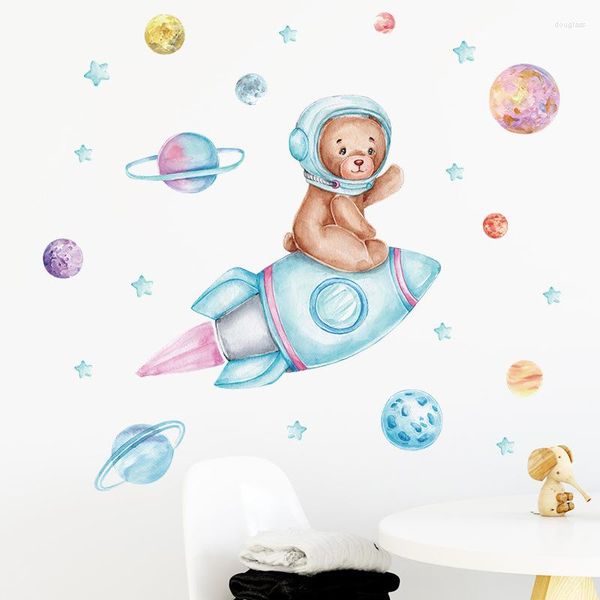 Wandaufkleber Rakete Teddybär Für Kinderzimmer Jungen Schlafzimmer Dekor Dekoration Aufkleber Kunst PVC Wandbilder Home Dekorative