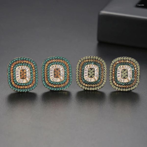 Orecchini a bottone moda rame con zirconi colorati misti per le donne Orecchini a bottone versatili di lusso Accessori per gioielli da ragazza