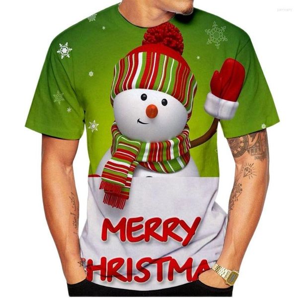 Herren T-Shirts Unisex 2023 Schneemann T-Shirt Weihnachten 3D-Druck Männer Frauen O-Ausschnitt Kurzarm Lässig
