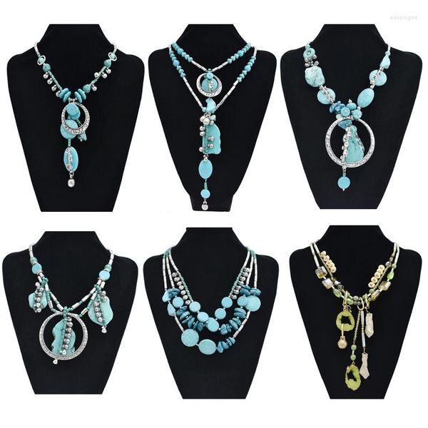 Kolye Kolyeleri Çok Katmanlı Vintage Turquoises Kadınlar İçin Tutkular Kolye Yeşil Taş Çekme Collier Çingene Kabile Etnik Takı