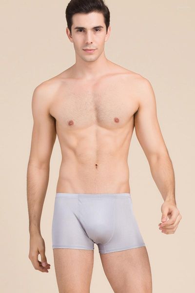 Mutande Uomo Mutandine di seta Pantaloncini boxer naturali Intimo a vita media Lingerie sana Solid Navy Khaki Silver