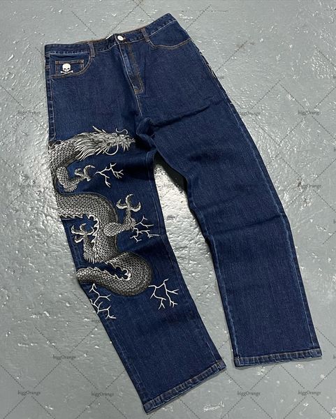 Jeans da donna American Retro Dragon Sexy Straight Casual Oversize Jean Street Hip Hop Pantaloni larghi lavati a vita alta da uomo 230422