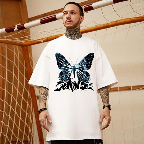 Camisetas masculinas O esqueleto de um algodão de algodão Butterfly Man Tshirt