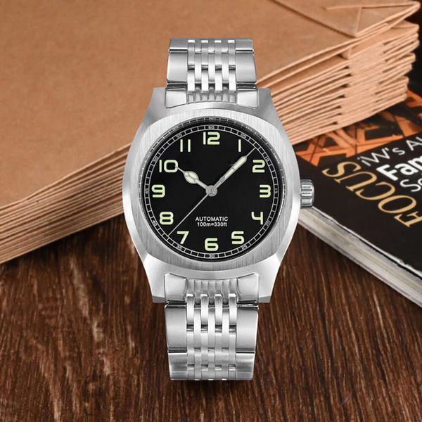 Relógio masculino personalizado 38mm design original quadrado vintage esportes simples estilo militar relógios de alta qualidade safira 10bar