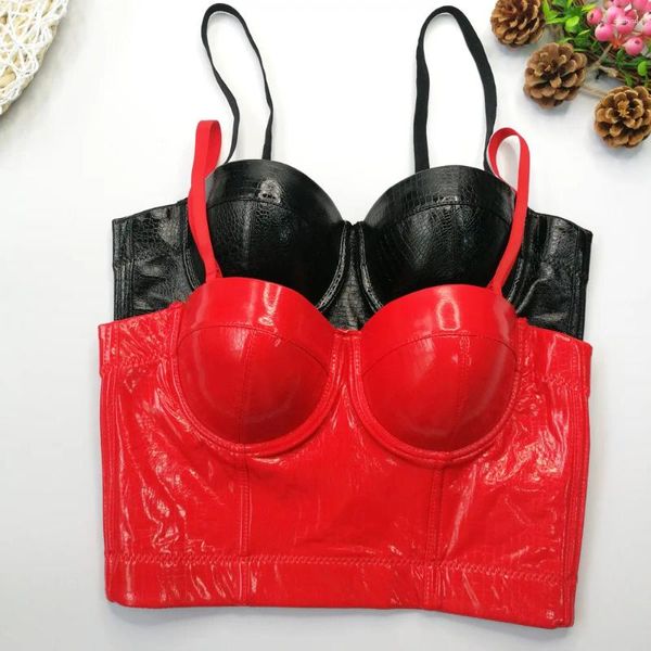 Tanques femininos padrão de crocodilo bustier sutiã em relevo pu couro camisola mulheres verão desgaste exterior sexy colheita top espartilho backless nightclub