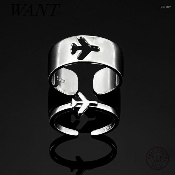 Ringos de cluster WantMe 925 Sterling Silver Punk Goth Aircrane Airplane Open Couples Ring para homens Men Wedding Wedding Vintage Friendsy Party Party Party Party