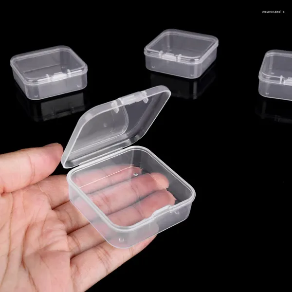Schmuckbeutel in 2 Größen, multifunktional, kleine Behälter, durchsichtige quadratische Box aus Kunststoff, Mini-Aufbewahrung für Ohrringe, Ringe, Perlen, zum Sammeln von Gegenständen