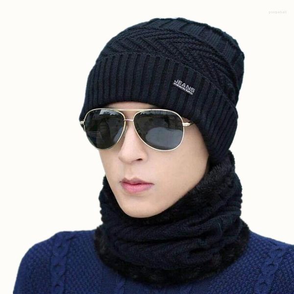 Berets OZyc Selling 2pcs Ski Cap And Schal Cold Warm Leather Winter Hat For Women Men Knitted Bonnet Skullies BeaniesBerets Pros22