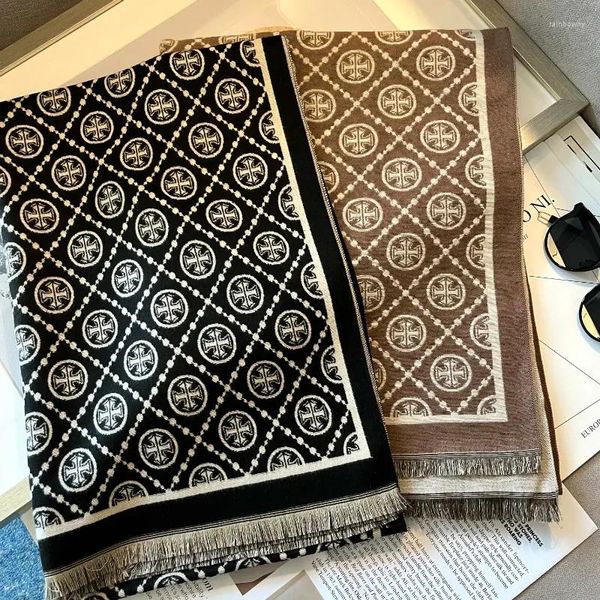 Lenços no lenço inverno mulheres quentes cashmere grande xale envolve pashmina cobertor feminino foulard designer bufandas