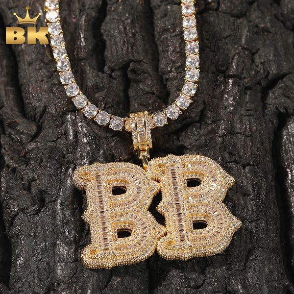 Collane con ciondolo THE BLING KING Nome personalizzato Iced Out Baguettecz Cubic Zirconia Numero Lettera Collana a catena Hiphop Punk Gioielli per regalo 231123