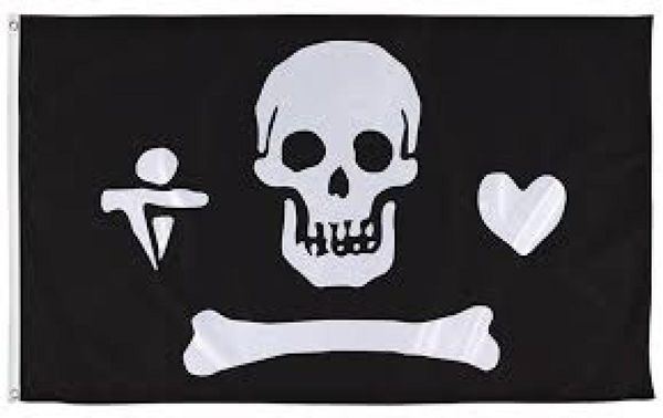 Ossos pirata crânio preto crossbones bandeira 5x3ft 150x90cm poliéster impressão interior ao ar livre bandeira com ilhós de bronze4010271