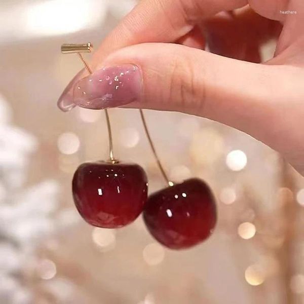 Orecchini pendenti piccoli gioielli con ciondoli rossi, freschi e dolci, con ciliegie e ciliegie adorabili