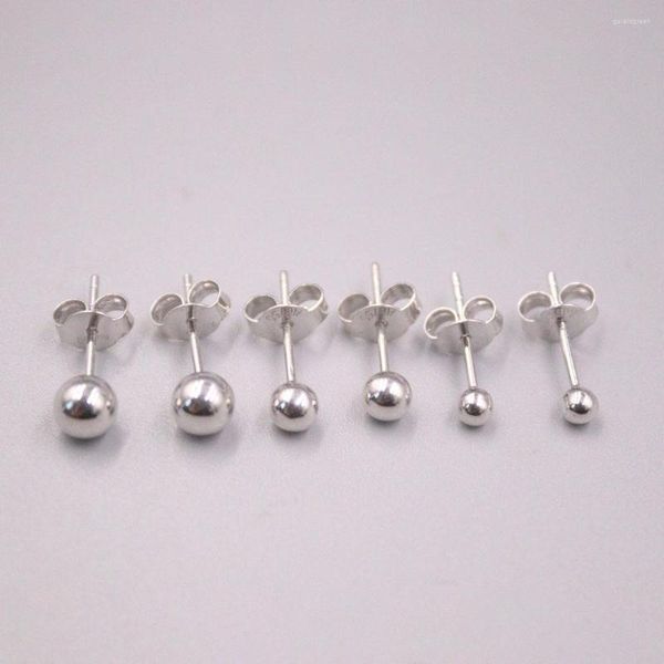 Brincos de garanhão puro 18k White Gold Woman Lucky Smooth Ball 3mm 4mm 5mm Carimbo Au750