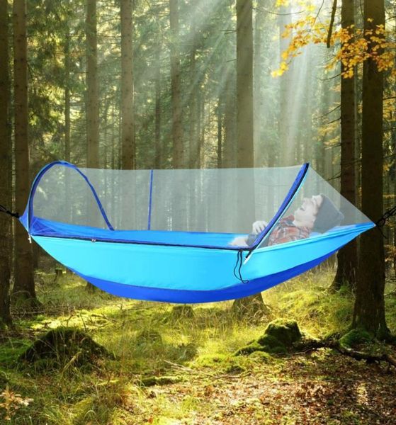 Hängematte mit Moskitonetz für 2 Personen, Camping, automatische Stange, Geschwindigkeit, offenes Licht, Nylon, Camping, Outdoor-Hängematte mit Baumgürtel, 4829024