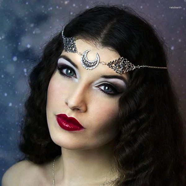 Grampos de cabelo sexy jóias de natal headbands para mulheres lua cabeça corrente pedra natural grânulos acessórios festa menina presente bijoux cheveux