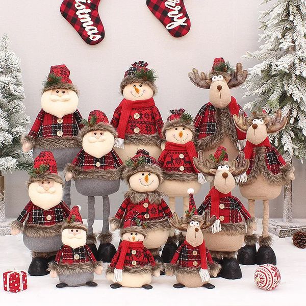 Decorazioni natalizie Natale lungo tessuto scozzese rosso lanugine Anziano pupazzo di neve Alce Figurina Decorazione bambola Forniture per decorazioni natalizie 231122