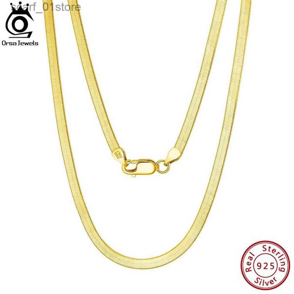 Collane con ciondolo ORSA JEWELS Argento sterling 925 3mm Oro Catena piatta flessibile Collana a catena con serpente a spina di pesce per donna Collana con catena al collo SC35L231123