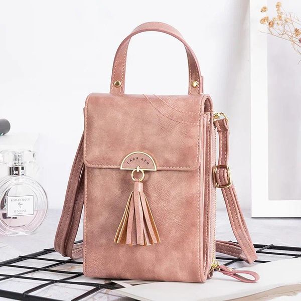 Akşam çantaları vintage kadınlar küçük omuz çantası cep telefonu crossbody bayanlar pu deri saçak çantası kızlar için çok işlevli cüzdan