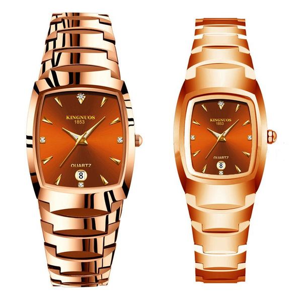 Orologi da polso Orologi da coppia per gli amanti Orologio da polso al quarzo Fashion Business Men Watch Donna Donna Acciaio al tungsteno Oro rosa Uomo