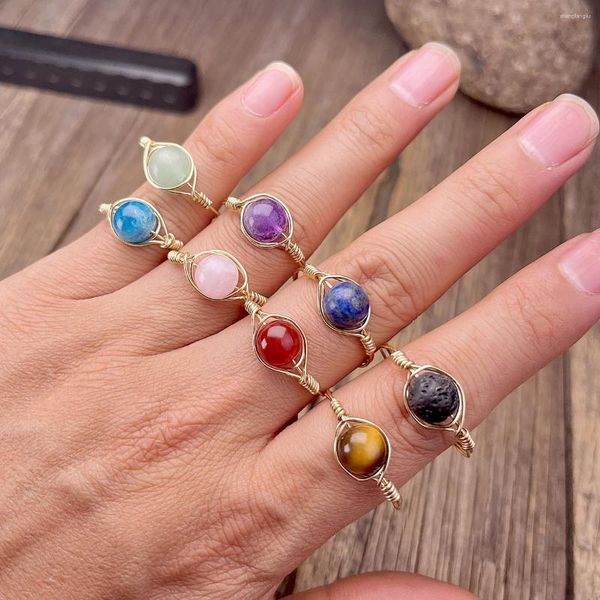 Cluster-Ringe, zierliche Freundschaft, verkupfert, mit 14-karätigem Golddraht umwickelte Stein-Heilkristalle für Frauen, individueller Hippie-Schmuck