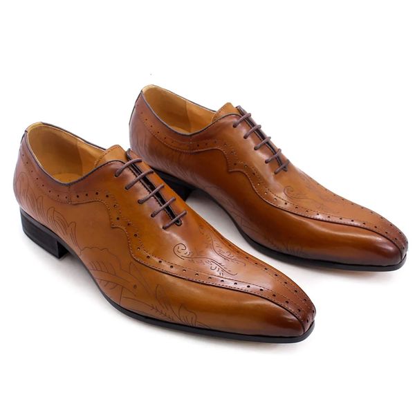 Sapatos de vestido Estilo Italiano Marrom Preto Genuíno Couro Oxford Vestido Sapatos de Alta Qualidade Lace Up Terno Sapatos Calçados Casamento Formal Sapatos Masculinos 231123