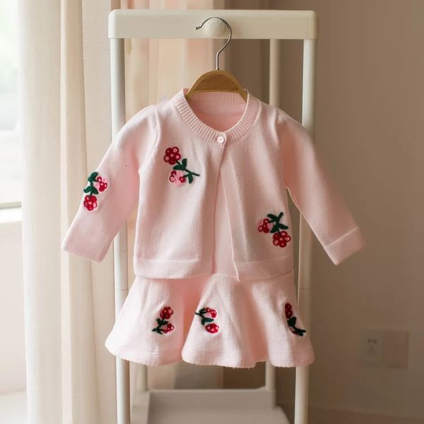 Pyjamas Baby Mädchen Kleidung Set gestrickte Kleidung Winter Herbst geboren Geschenksets Outfits Hemd Kleid Pullover Anzug für Mädchen Säugling Wolle 1J 231122